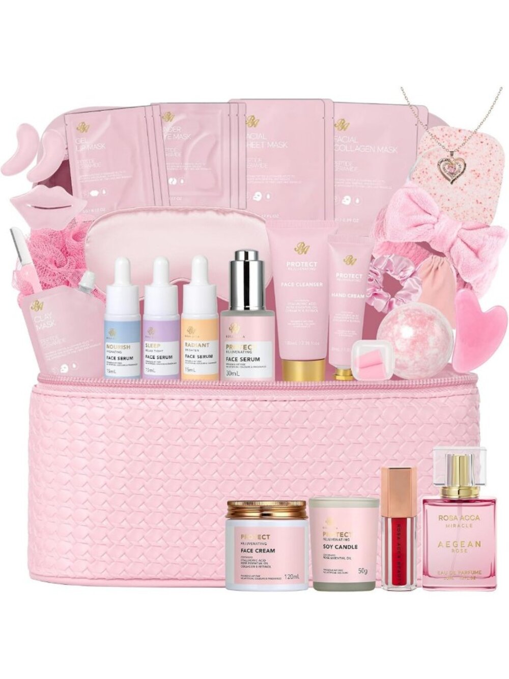 33-Piece Rose Hydrating Face Care Set - Spa Gift Basket for Women, Birthday